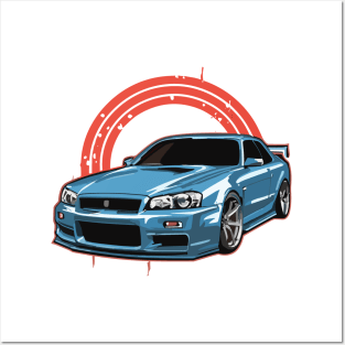 Nissan GTR R34, Skyline GTR R34 JDM Car Posters and Art